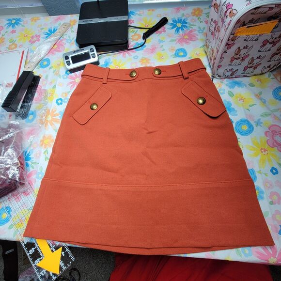 Brooks Brothers Women Mini Skirt Orange Pockets Logo Buttons Size 2 - Picture 8 of 16